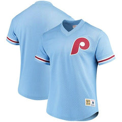 Philadelphia Phillies Mitchell &amp; Ness Mesh V-Neck Jersey – Light Blue 2019