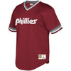 Image of Philadelphia Phillies Mitchell &amp; Ness Youth Cooperstown Collection Mesh Wordmark V-Neck Jersey – Burgundy 2019