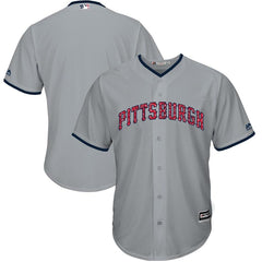 Pittsburgh Pirates Majestic Stars &amp; Stripes Cool Base Team Jersey - Gray 2019