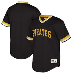 Pittsburgh Pirates Mitchell &amp; Ness Cooperstown Collection Mesh Wordmark V-Neck Jersey – Black 2019