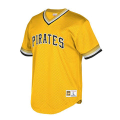 Pittsburgh Pirates Mitchell & Ness Cooperstown Collection Mesh Wordmark V-Neck Jersey – Gold 2019