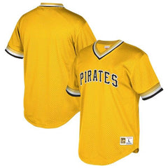 Pittsburgh Pirates Mitchell &amp; Ness Cooperstown Collection Mesh Wordmark V-Neck Jersey – Gold 2019