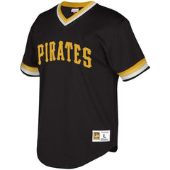 Pittsburgh Pirates Mitchell & Ness Youth Cooperstown Collection Mesh Wordmark V-Neck Jersey – Black 2019