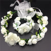 Image of 2Pcs Flower Wreath Crown Adjustable Floral Headband Garland with Flower Wristband for Wedding Festival Party