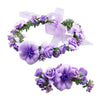 Image of 2Pcs Flower Wreath Crown Adjustable Floral Headband Garland with Flower Wristband for Wedding Festival Party