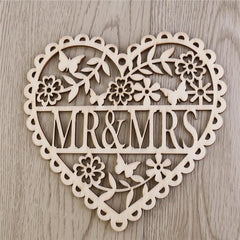 Mr and Mrs Heart Shaped Wood Hollow Hanging Pendants Ornament