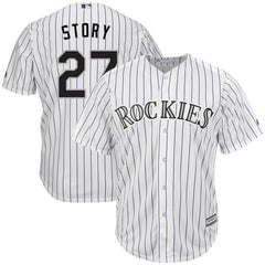 Trevor Story Colorado Rockies Majestic Home Official Cool Base Player Jersey - White/Purple 2019