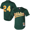 Image of Rickey Henderson Oakland Athletics Mitchell &amp; Ness 1998 Cooperstown Mesh Batting Practice Jersey - Green 2019