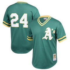 Rickey Henderson Oakland Athletics Mitchell &amp; Ness Youth Cooperstown Collection Mesh Batting Practice Jersey – Green 2019