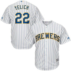 Christian Yelich Milwaukee Brewers Majestic Alternate Official Cool Base Player Jersey - White/Royal 2019