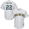 Image of Christian Yelich Milwaukee Brewers Majestic Alternate Official Cool Base Player Jersey - White/Royal 2019