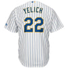 Image of Christian Yelich Milwaukee Brewers Majestic Alternate Official Cool Base Player Jersey - White/Royal 2019