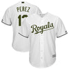 Image of Salvador Perez Kansas City Royals Majestic Memorial Day Cool Base Player Jersey - White 2019