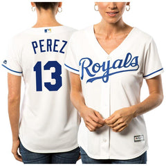 Salvador Perez Kansas City Royals Majestic Women's Cool Base Player Jersey - White 2019