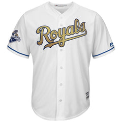 Salvador Perez Kansas City Royals Majestic World Series Champions Gold Program Cool Base Player Jersey - White 2019
