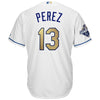 Image of Salvador Perez Kansas City Royals Majestic World Series Champions Gold Program Cool Base Player Jersey - White 2019