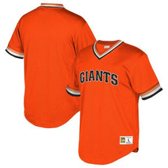 San Francisco Giants Mitchell &amp; Ness Cooperstown Collection Mesh Wordmark V-Neck Jersey – Orange 2019