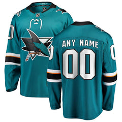 San Jose Sharks Home Breakaway Custom Jersey - Teal 2019