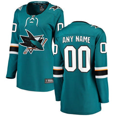 San Jose Sharks Women's Home Breakaway Custom Jersey - Teal 2019