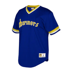 Seattle Mariners Mitchell & Ness Cooperstown Collection Mesh Wordmark V-Neck Jersey – Royal 2019