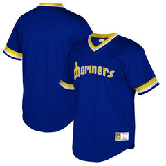 Seattle Mariners Mitchell &amp; Ness Cooperstown Collection Mesh Wordmark V-Neck Jersey – Royal 2019