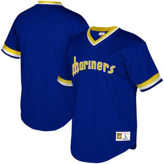 Seattle Mariners Mitchell &amp; Ness Youth Cooperstown Collection Mesh Wordmark V-Neck Jersey – Royal 2019