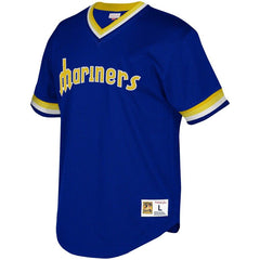 Seattle Mariners Mitchell & Ness Youth Cooperstown Collection Mesh Wordmark V-Neck Jersey – Royal 2019