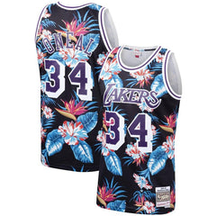 Shaquille O'Neal Los Angeles Lakers Mitchell &amp; Ness Floral Fashion 1996-97 Hardwood Classics Swingman Jersey – Black 2019