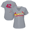 Image of St. Louis Cardinals Majestic Women's 2019 Jackie Robinson Day Official Cool Base Jersey – Gray 2019