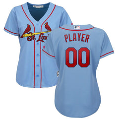 St. Louis Cardinals Majestic Women's Alternate Cool Base Custom Jersey – Light Blue 2019