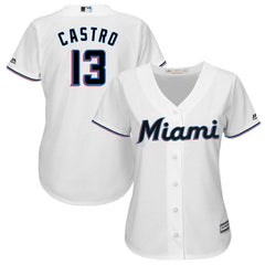 Starlin Castro Miami Marlins Majestic Women's Home 2019 Cool Base Player Jersey – White 2019