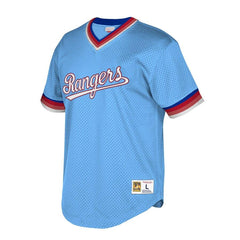 Texas Rangers Mitchell & Ness Cooperstown Collection Mesh Wordmark V-Neck Jersey – Light Blue 2019