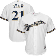 Travis Shaw Milwaukee Brewers Majestic Home Official Cool Base Replica Player Jersey - White 2019