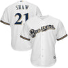 Image of Travis Shaw Milwaukee Brewers Majestic Home Official Cool Base Replica Player Jersey - White 2019