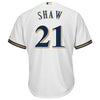 Image of Travis Shaw Milwaukee Brewers Majestic Home Official Cool Base Replica Player Jersey - White 2019